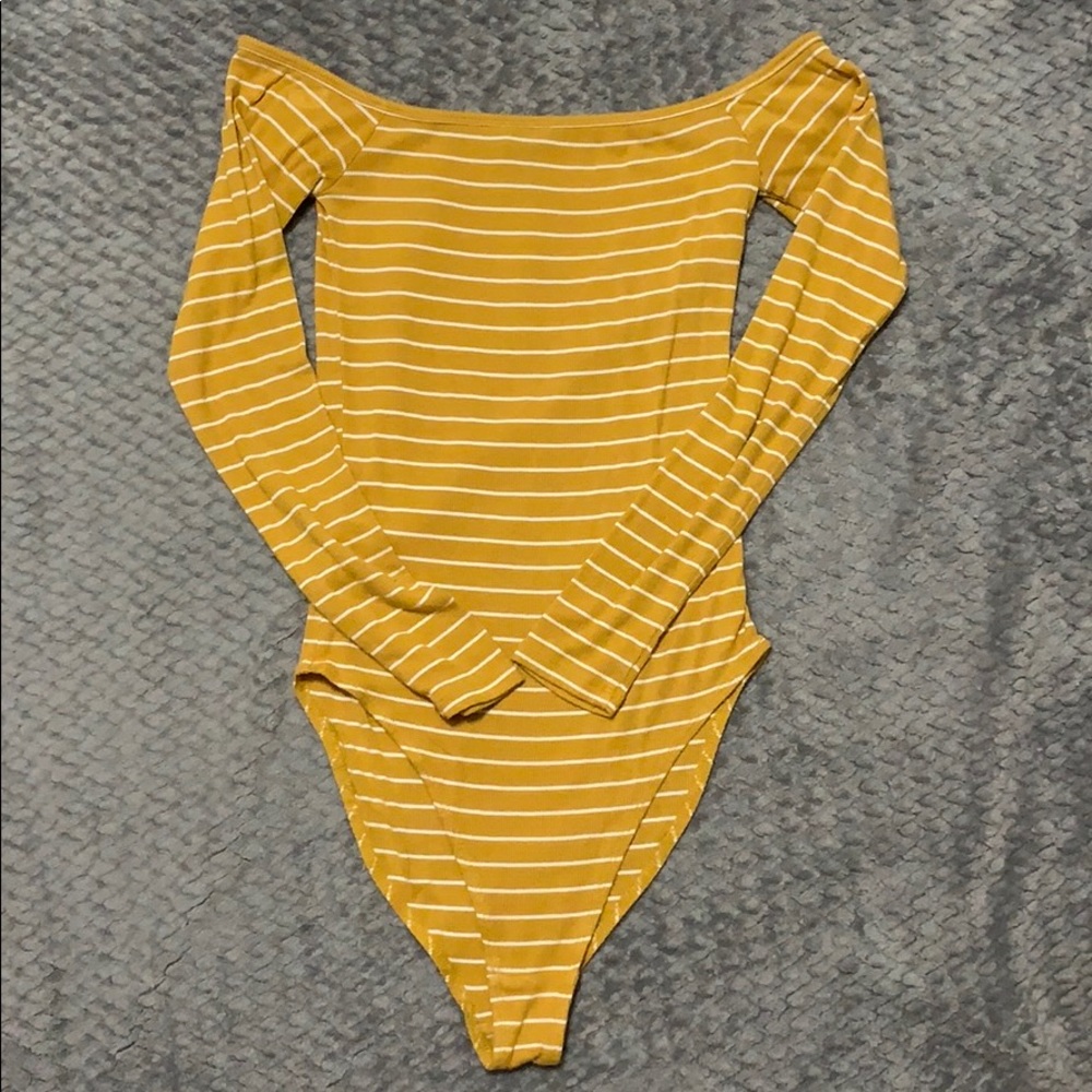 yellow & white striped off shoulder top